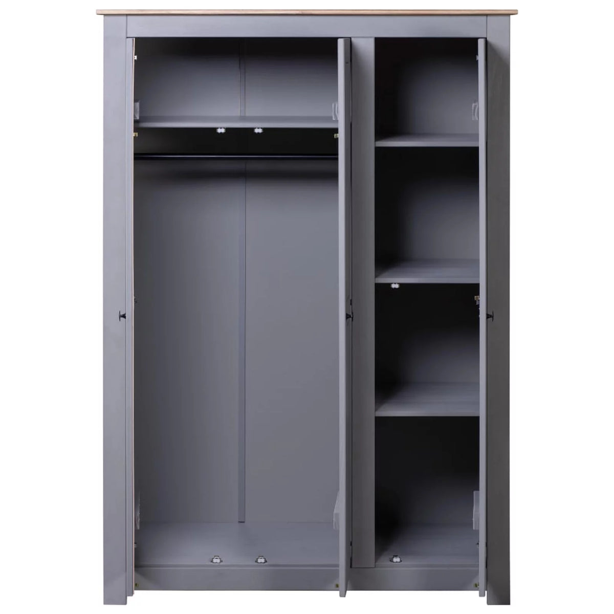 3-Door Gray Pine Wardrobe O91699