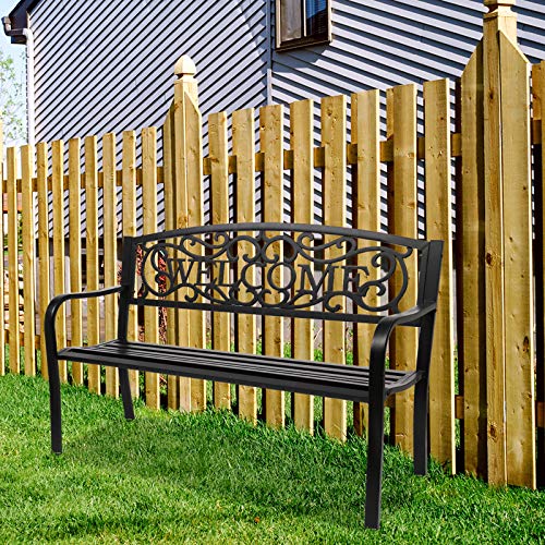 Outdoor Bench with Plastic Floral Design Backrest N35877