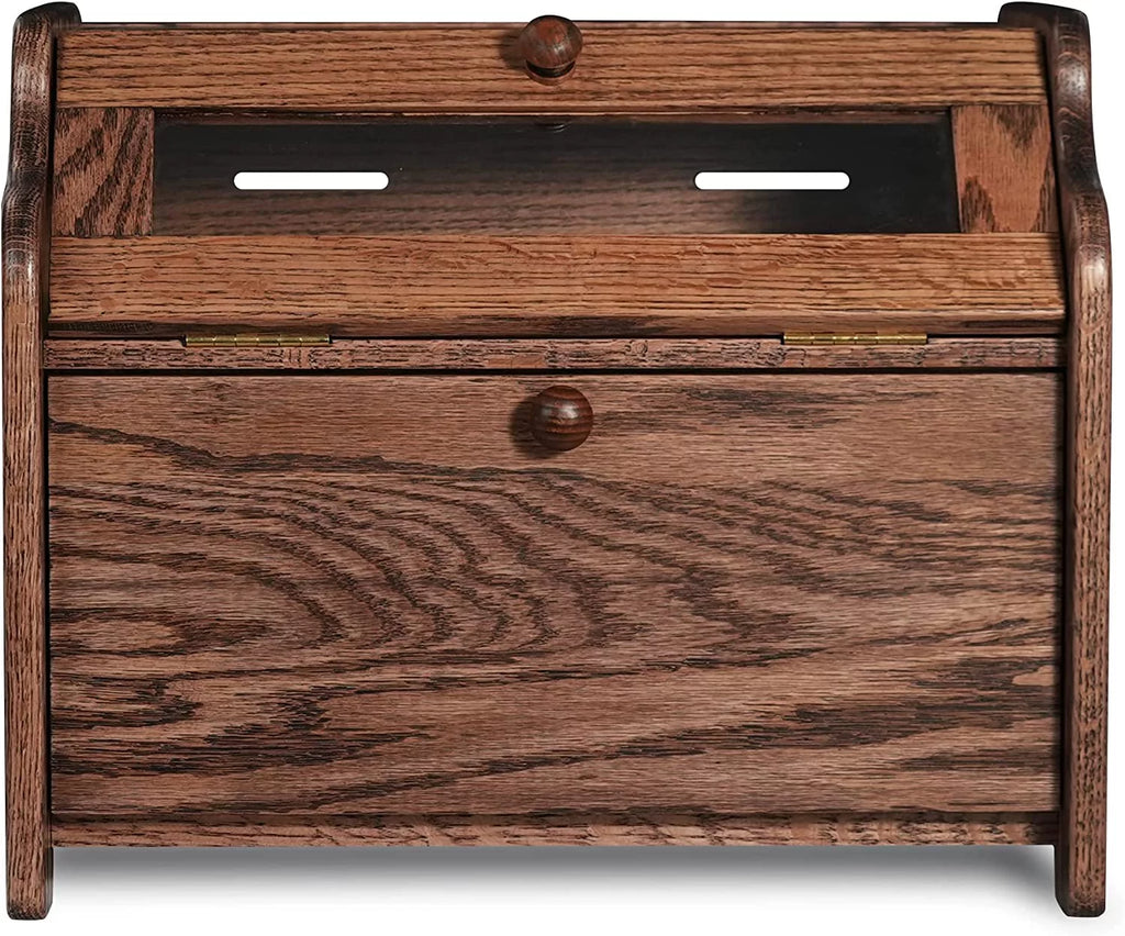 Solid Wood Oak Bread Box with Clear Window N924