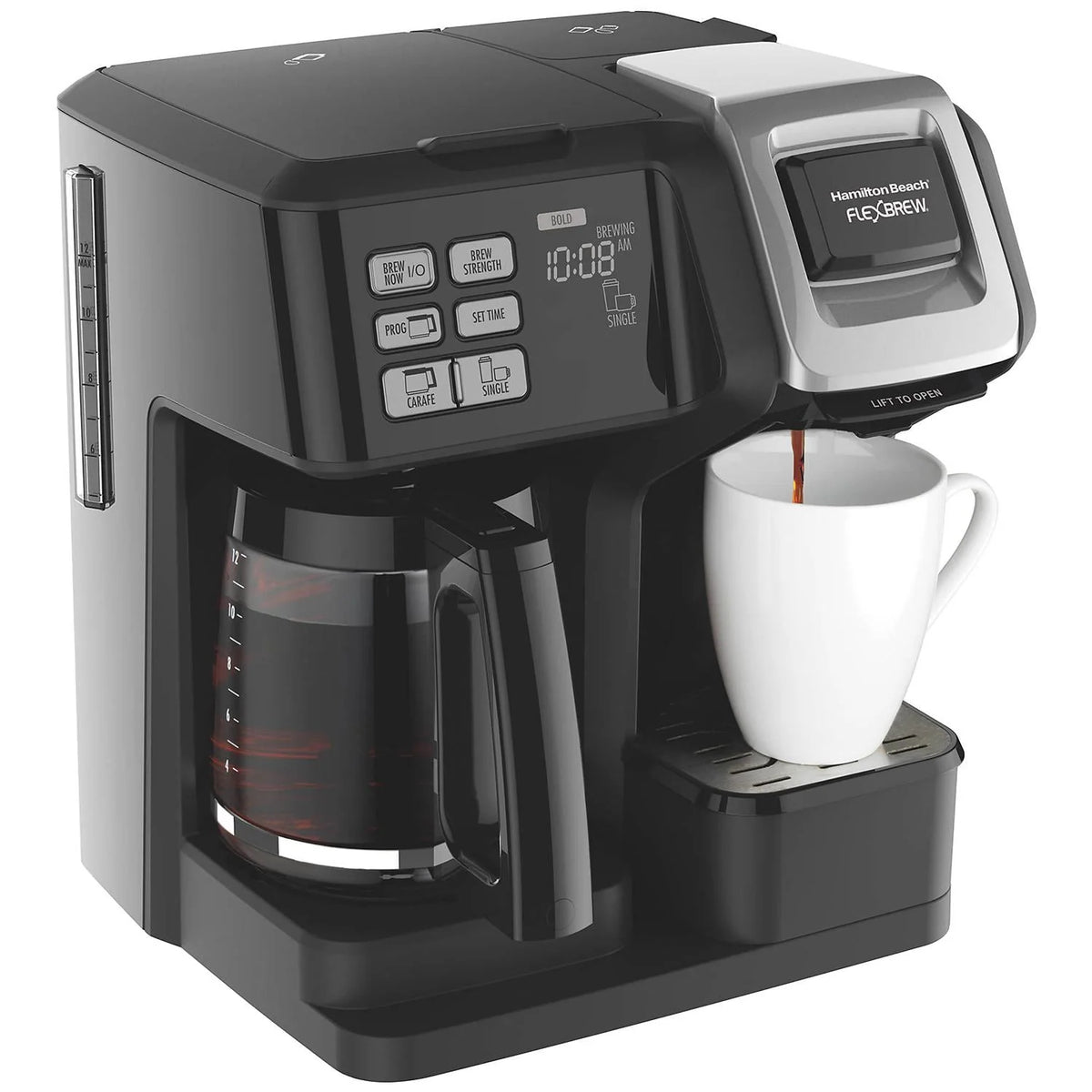 2-Way Coffee Maker with K-Cup Pods or Grounds, 12c Pot, Black & Silver P189259