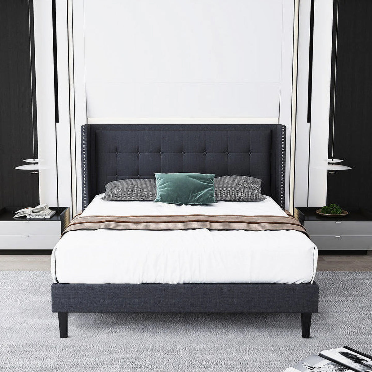 Full Size Platform Bed Frame Dark Gray I863280