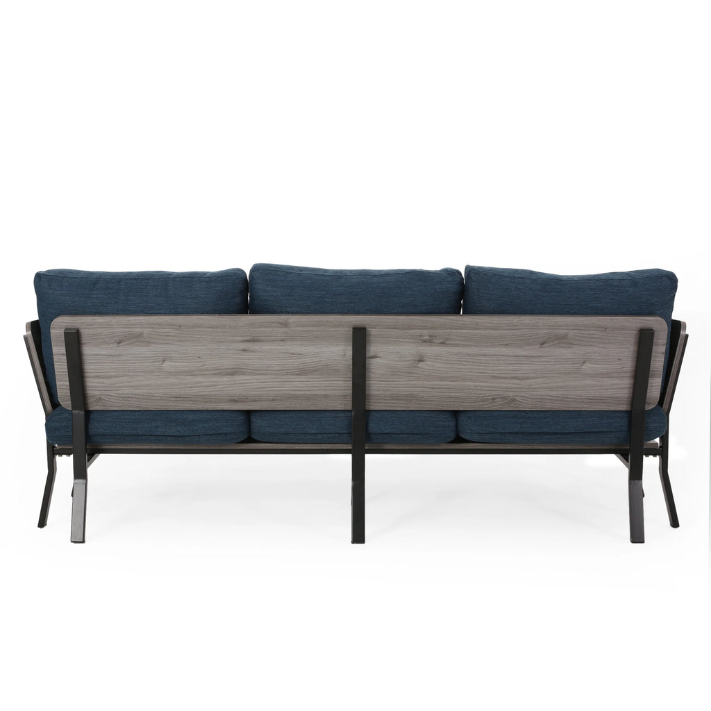 Navy Blue 3 Seater Wood Frame Sofa with Pillows E80552