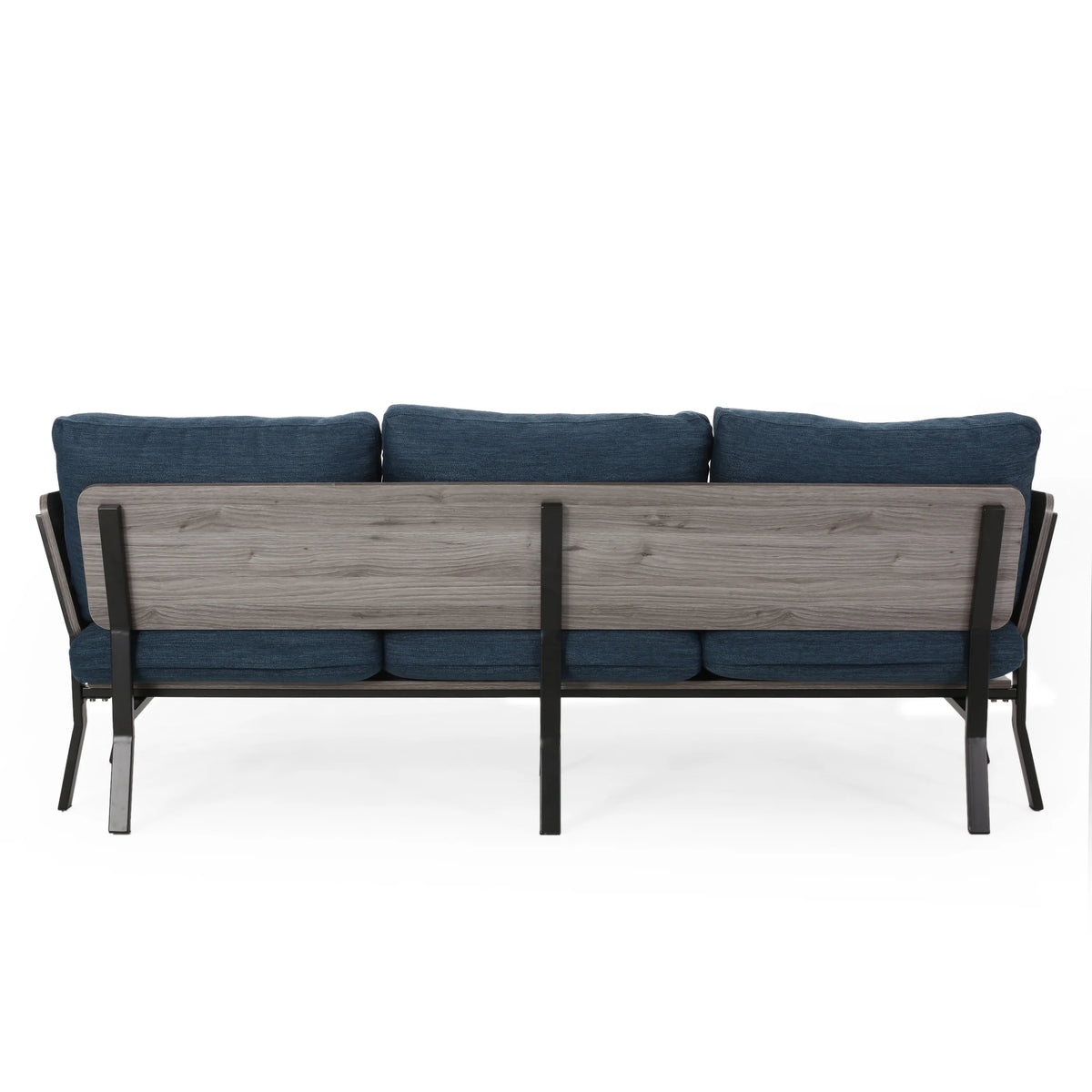 Navy Blue 3 Seater Wood Frame Sofa with Pillows E80552