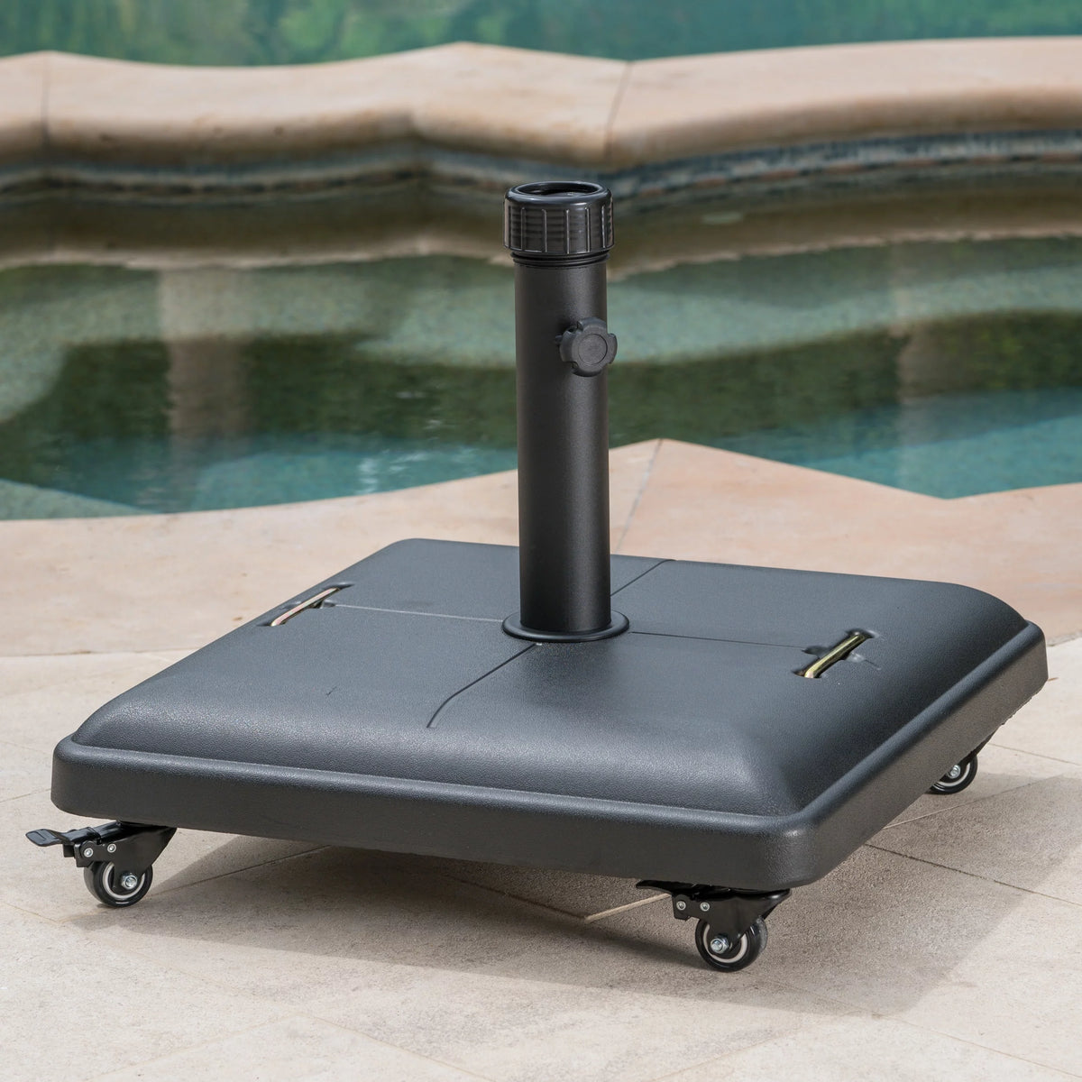 80lbs Black Concrete Steel Square Umbrella Base with Wheels G222312