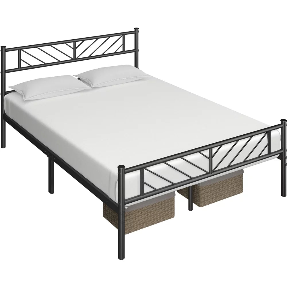 Black Full Size Metal Platform Bed Frame with Headboard and Footboard U492