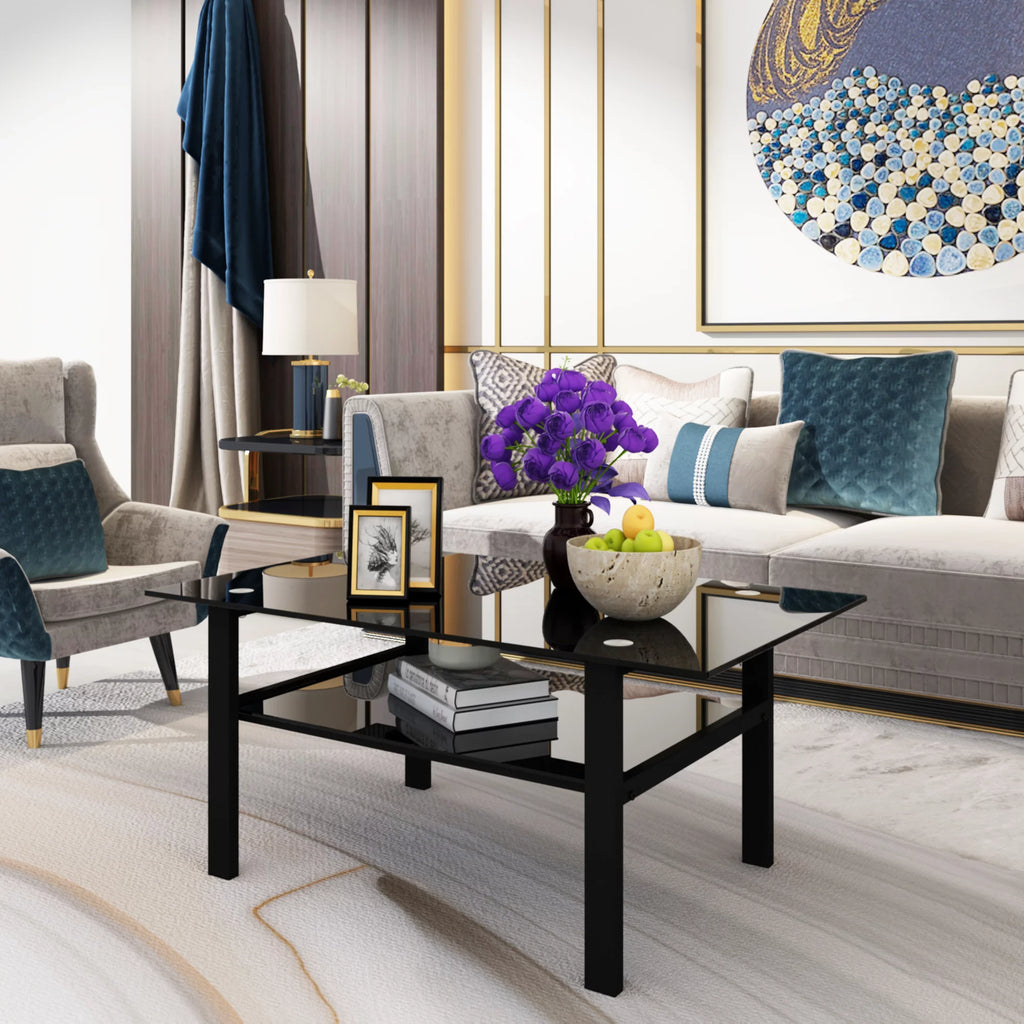 Glass Square Coffee Table Black H6088