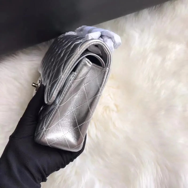 Silver Medium Size Lambskin Leather Flap Bag C184389