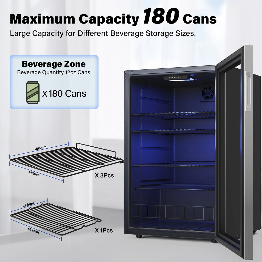 141-180 Can Freestanding Mini Beverage Refrigerator with Glass Door J2382
