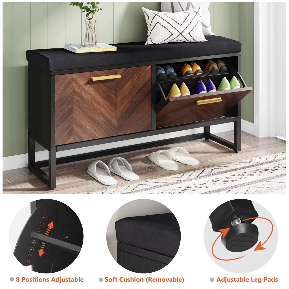 Shoe Storage Bench with 2 Flip Drawers E2689