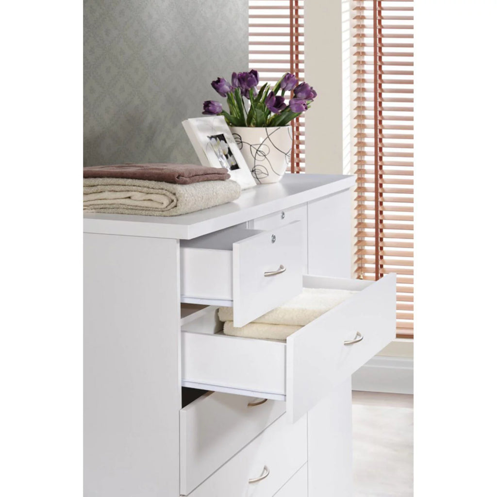 White 7 Drawer Chest with Locks and 1 Door 3 Shelves P38484