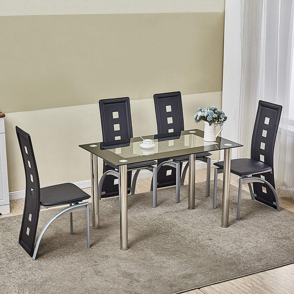 5 Piece Tempered Glass Dining Table Set with 4 Chairs Z2890