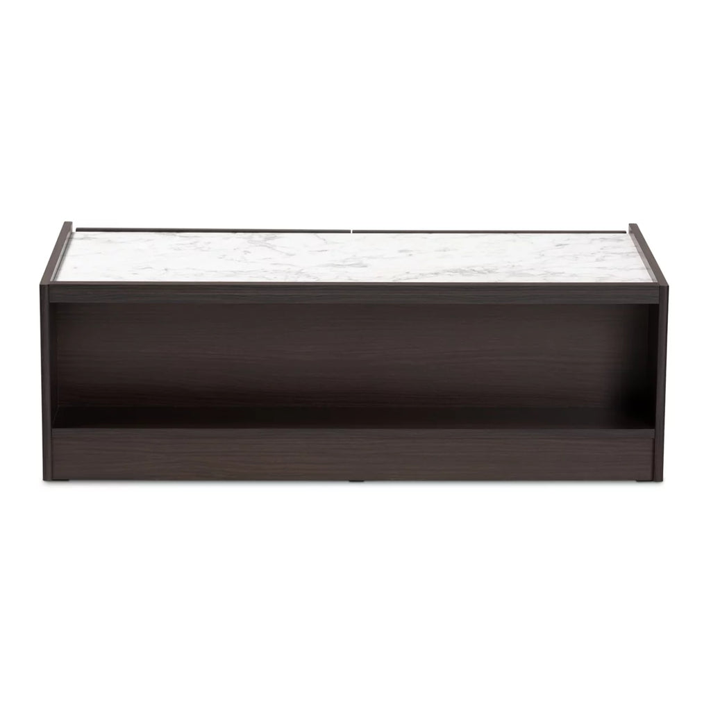 Dark Brown Gold Wood Coffee Table with Faux Marble Top A82026
