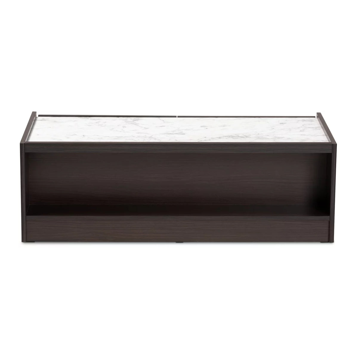 Dark Brown Gold Wood Coffee Table with Faux Marble Top A82026