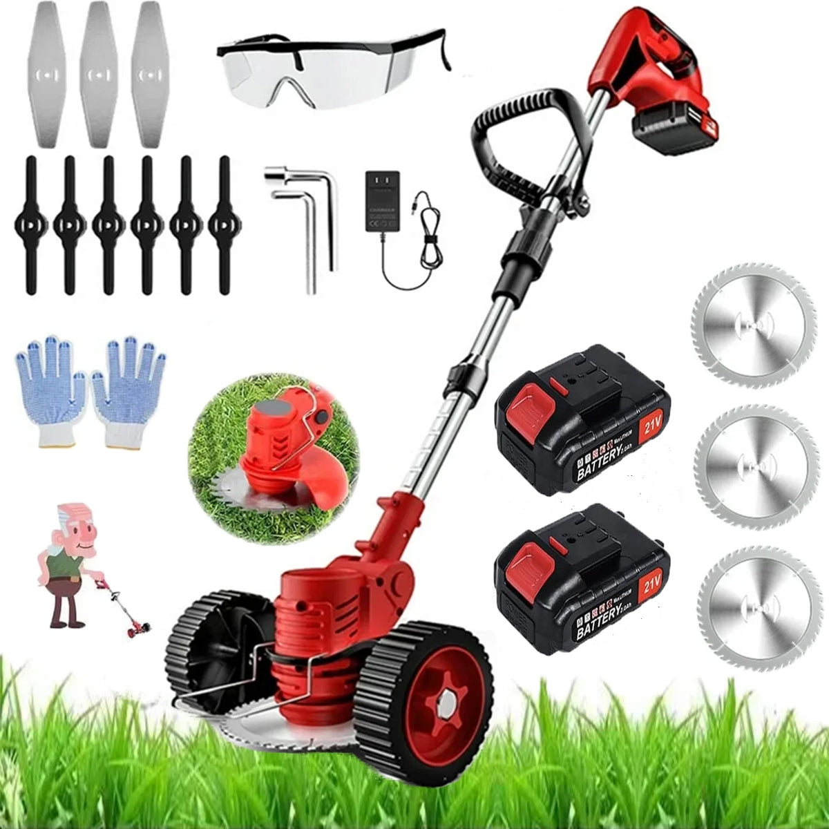 Cordless Electric Weed Trimmer Edger Mower 3-in-1 Cutting Tool Y86045