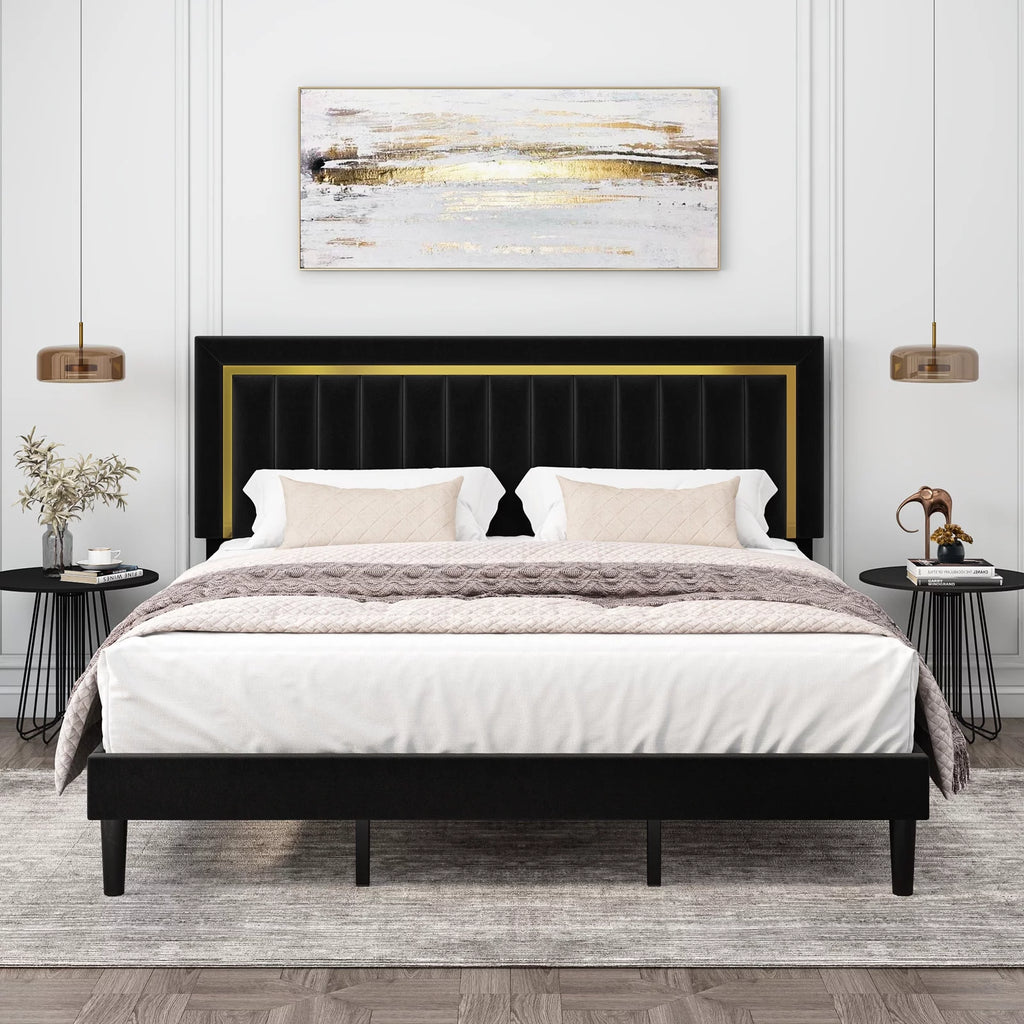 Queen Velvet Tufted Upholstered Platform Bed Frame X382