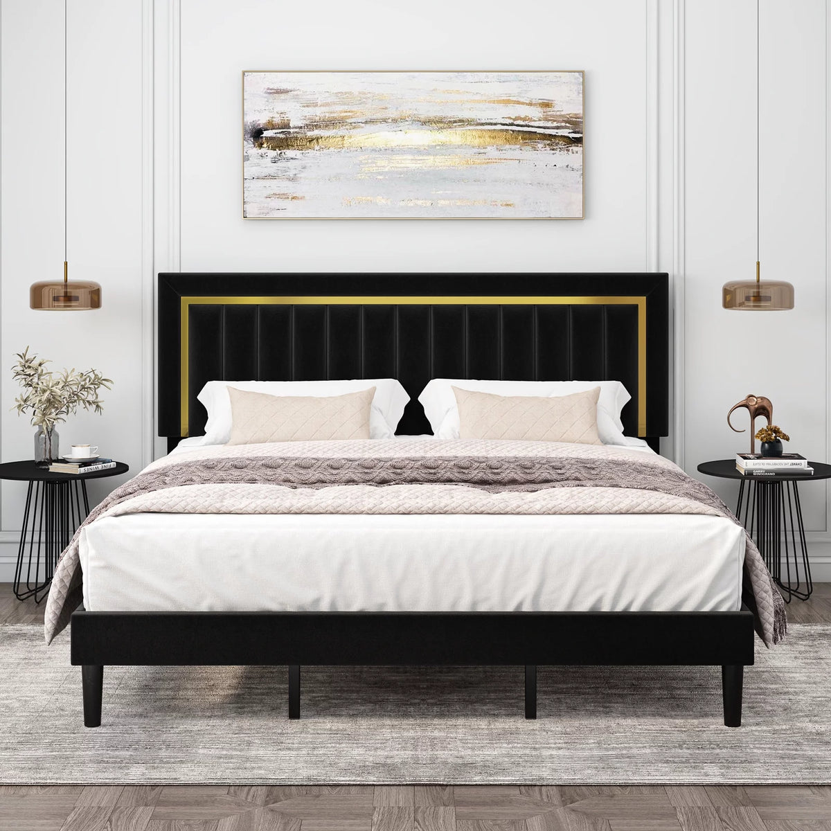 Queen Velvet Tufted Upholstered Platform Bed Frame X382