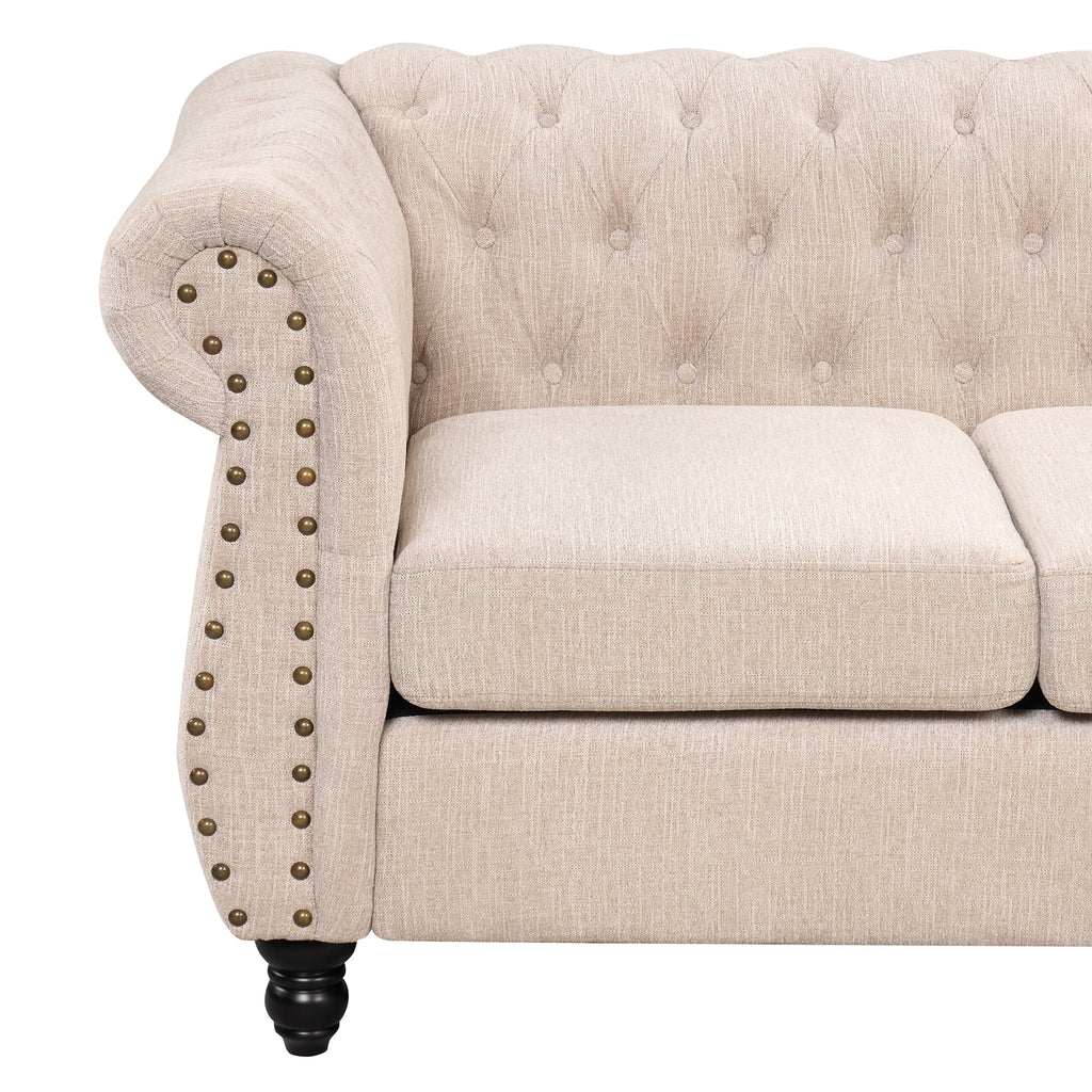 3 Seater Button Tufted Upholstered Sofa with Rolled Arms G2497