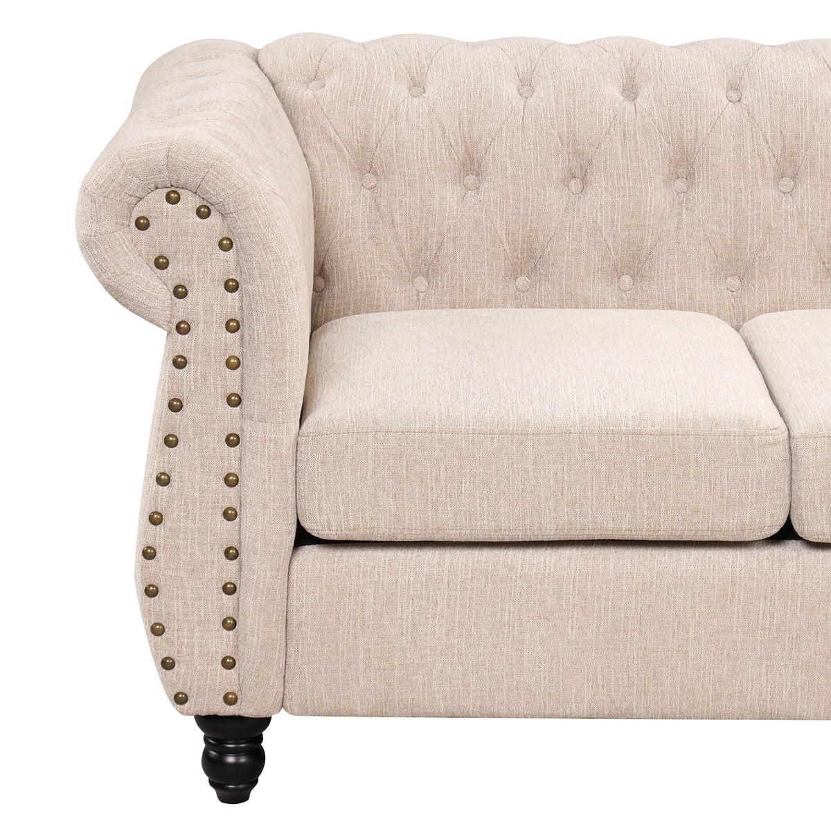 3 Seater Button Tufted Upholstered Sofa with Rolled Arms G2497