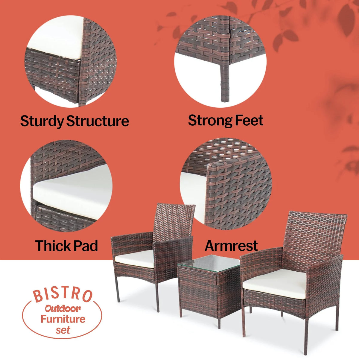 3 Piece Patio Rattan Furniture Set Beige I327
