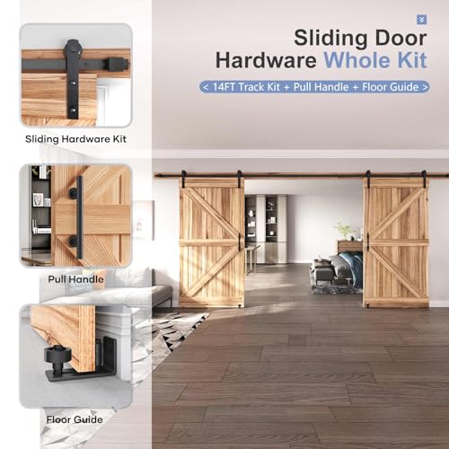 12 FT Double Sliding Barn Door Track and Handle Hardware Kit Z56775