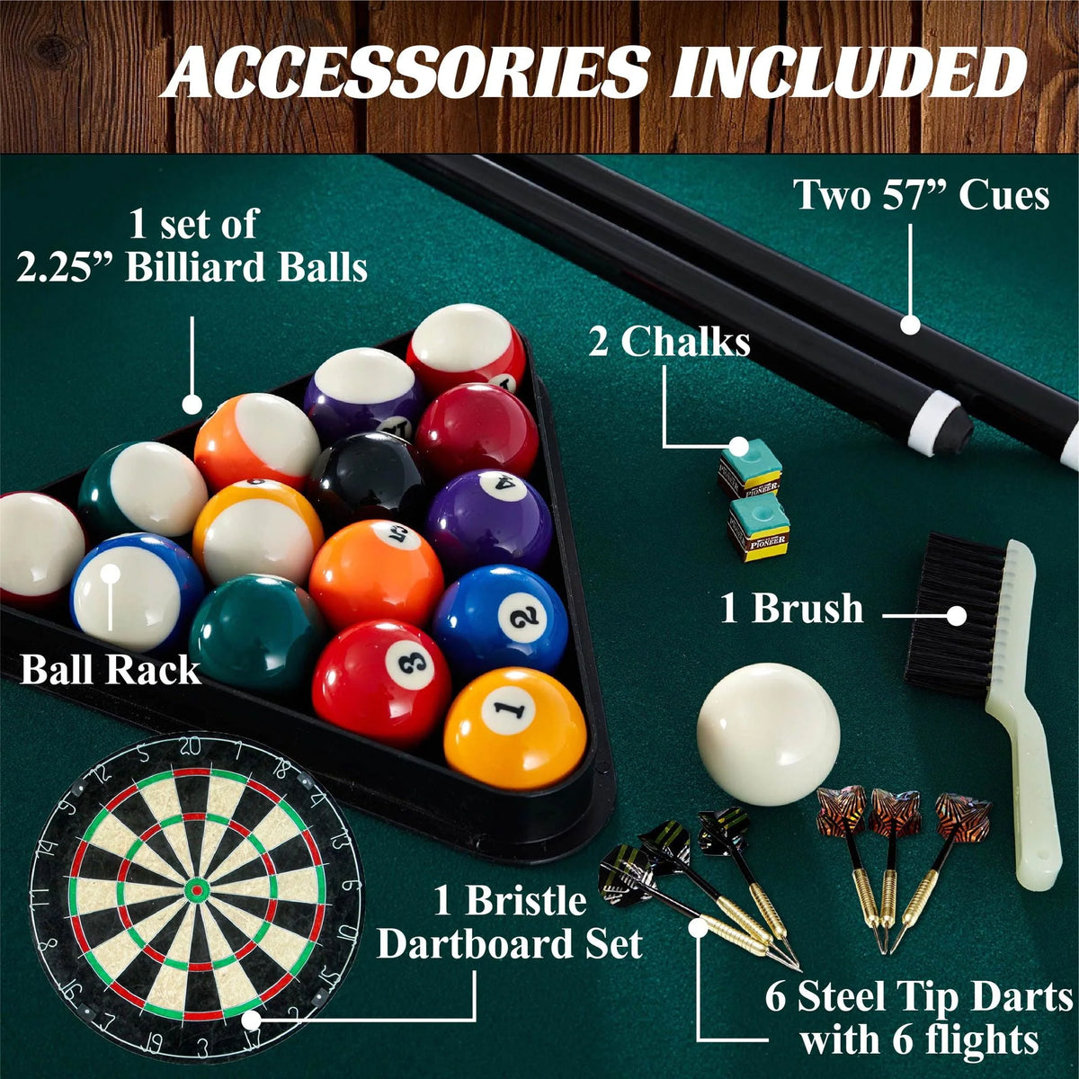 Burgundy Pool Table with Cue Rack and Dartboard Set T6739