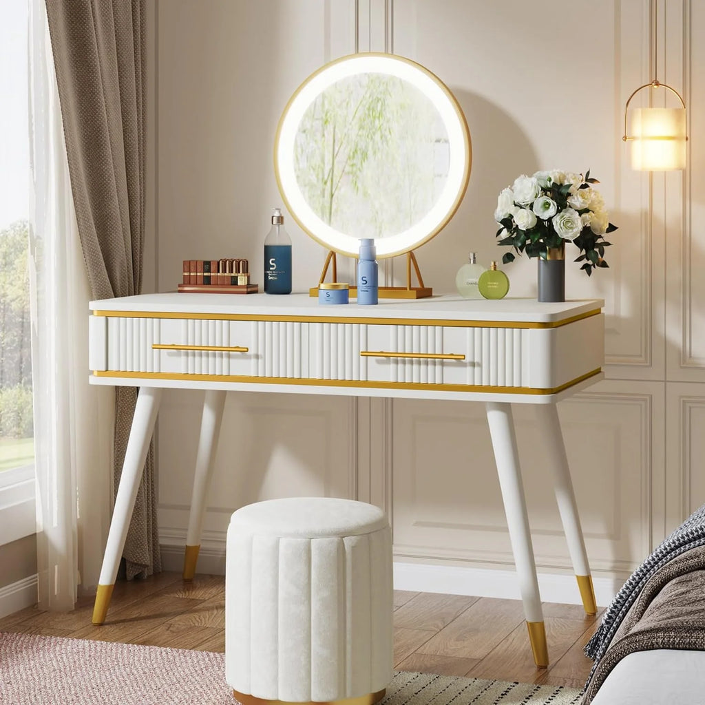 47" White Makeup Vanity Desk with 2 Drawers L91204
