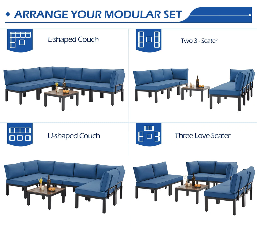 7 Pieces Metal Patio Furniture Set with Cushions and Table M8232