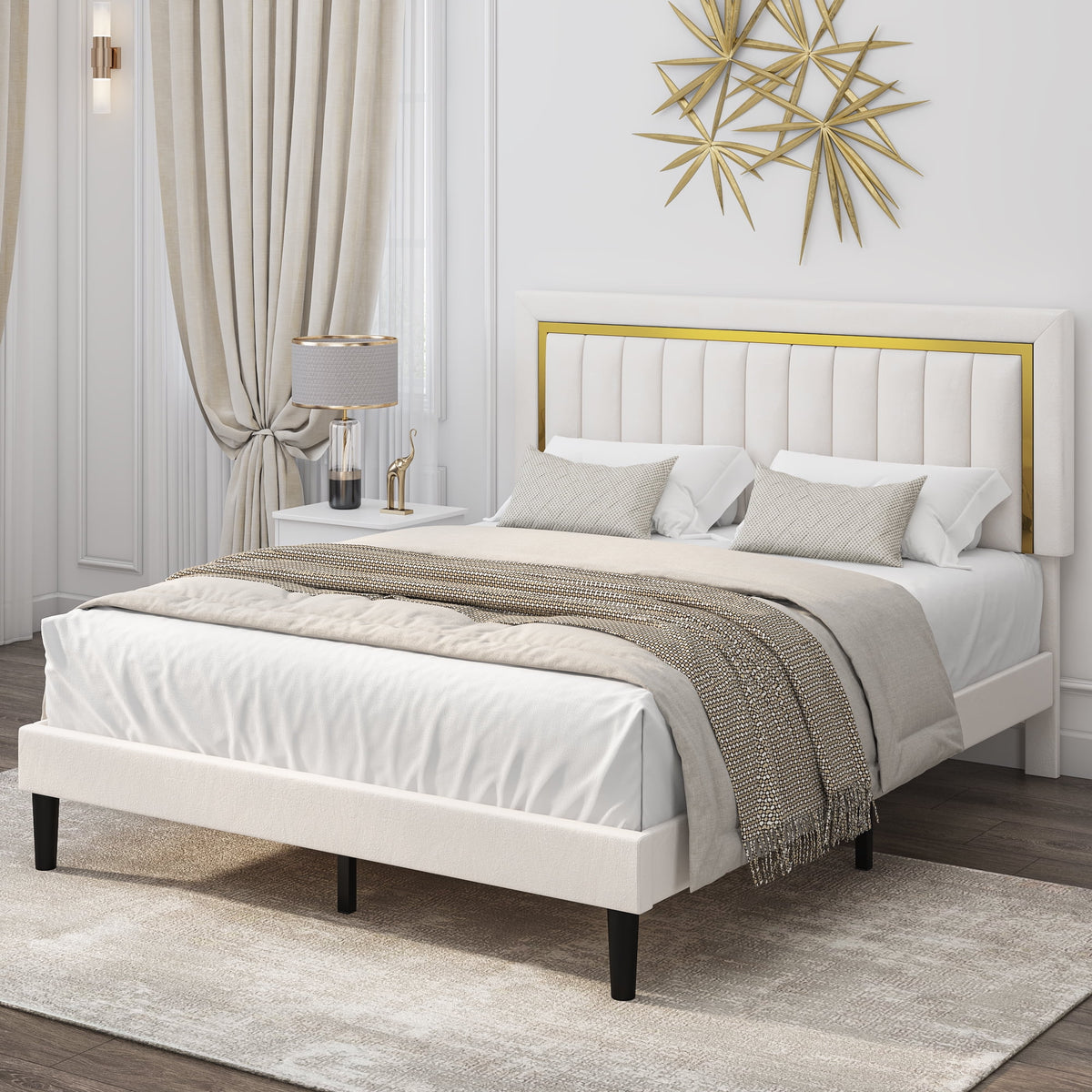 Queen Velvet Tufted Upholstered Platform Bed Frame X382