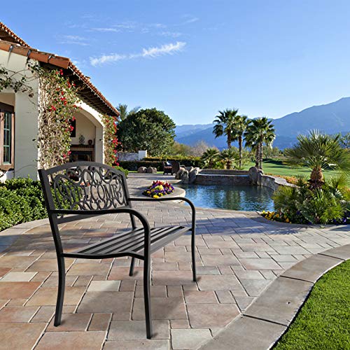 Outdoor Bench with Plastic Floral Design Backrest N35877