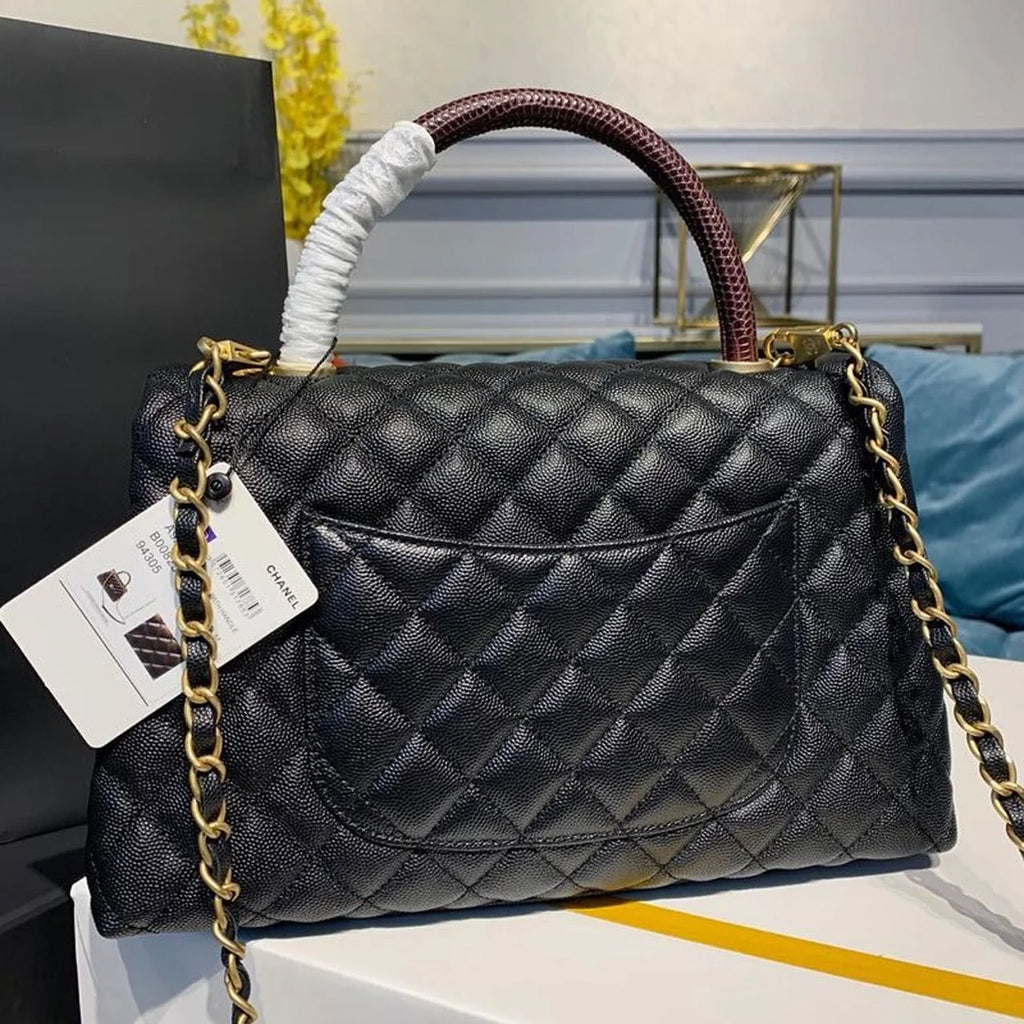 Black Large Flap Bag With Top Handle E280