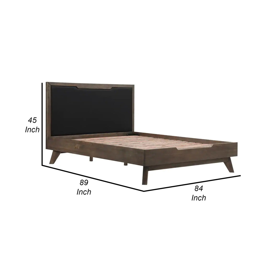 Oak Wood King Platform Bed with Faux Leather Headboard J7328