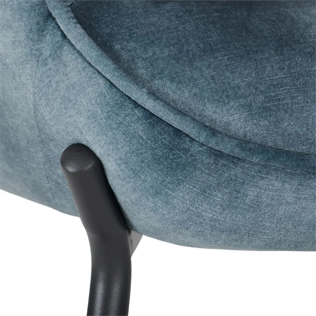 Dark Teal Blue Velvet Wingback Accent Chair with Stool W477026