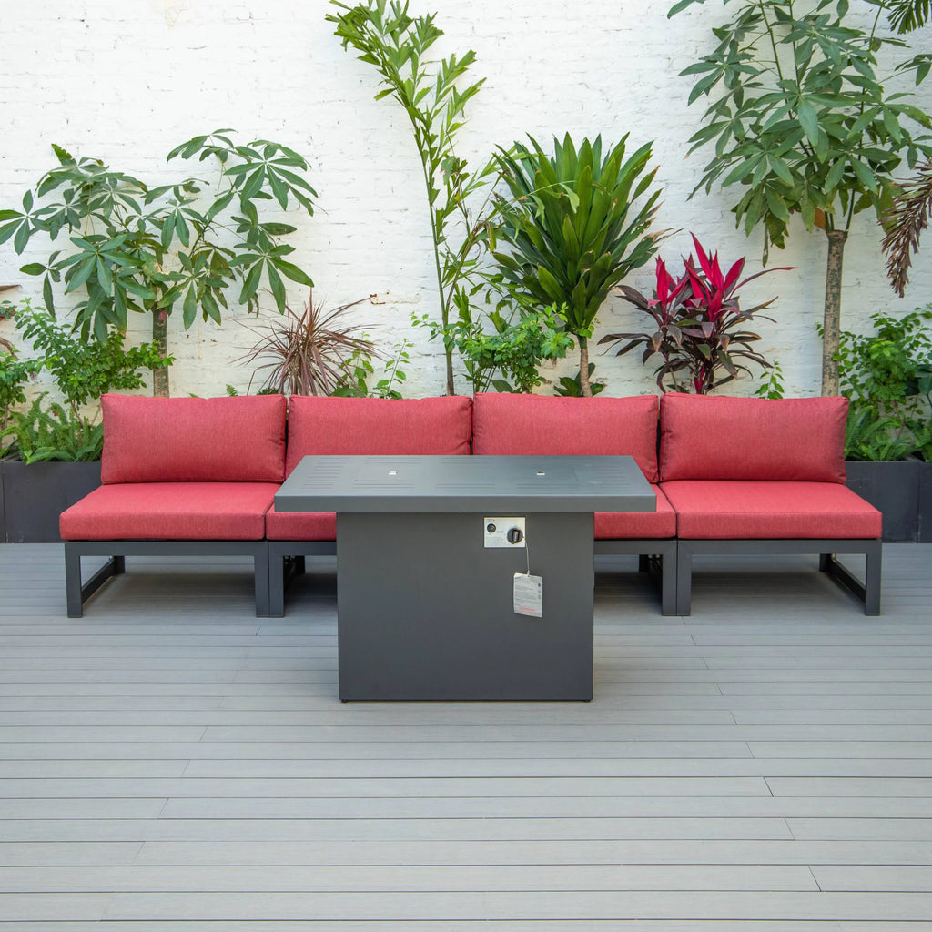 5-Piece Patio Chairs and Fire Pit Table Set Black Aluminum With Cushions L92500