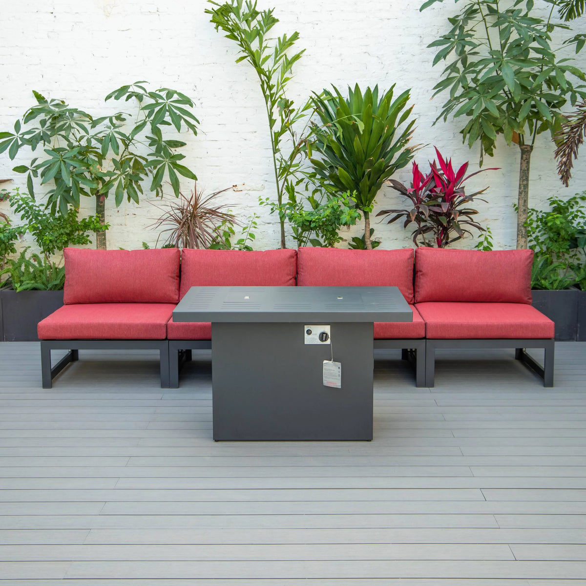 5-Piece Patio Chairs and Fire Pit Table Set Black Aluminum With Cushions L92500
