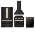 30 Dual Fuel Range, Range Hood, Refrigerator, Dishwasher in Black Stainless L795250