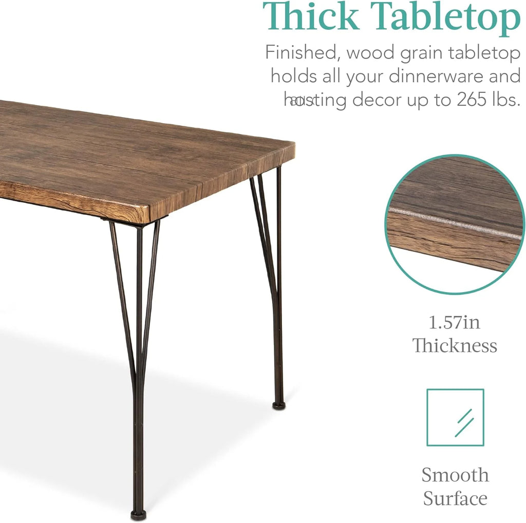 5-Piece Metal and Wood Rectangular Dining Table Set with 4 Chairs G480