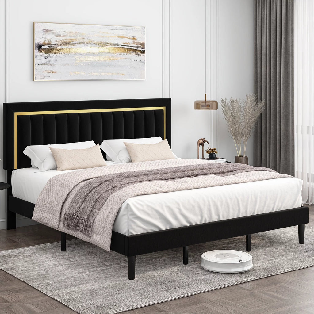 Queen Velvet Tufted Upholstered Platform Bed Frame X382
