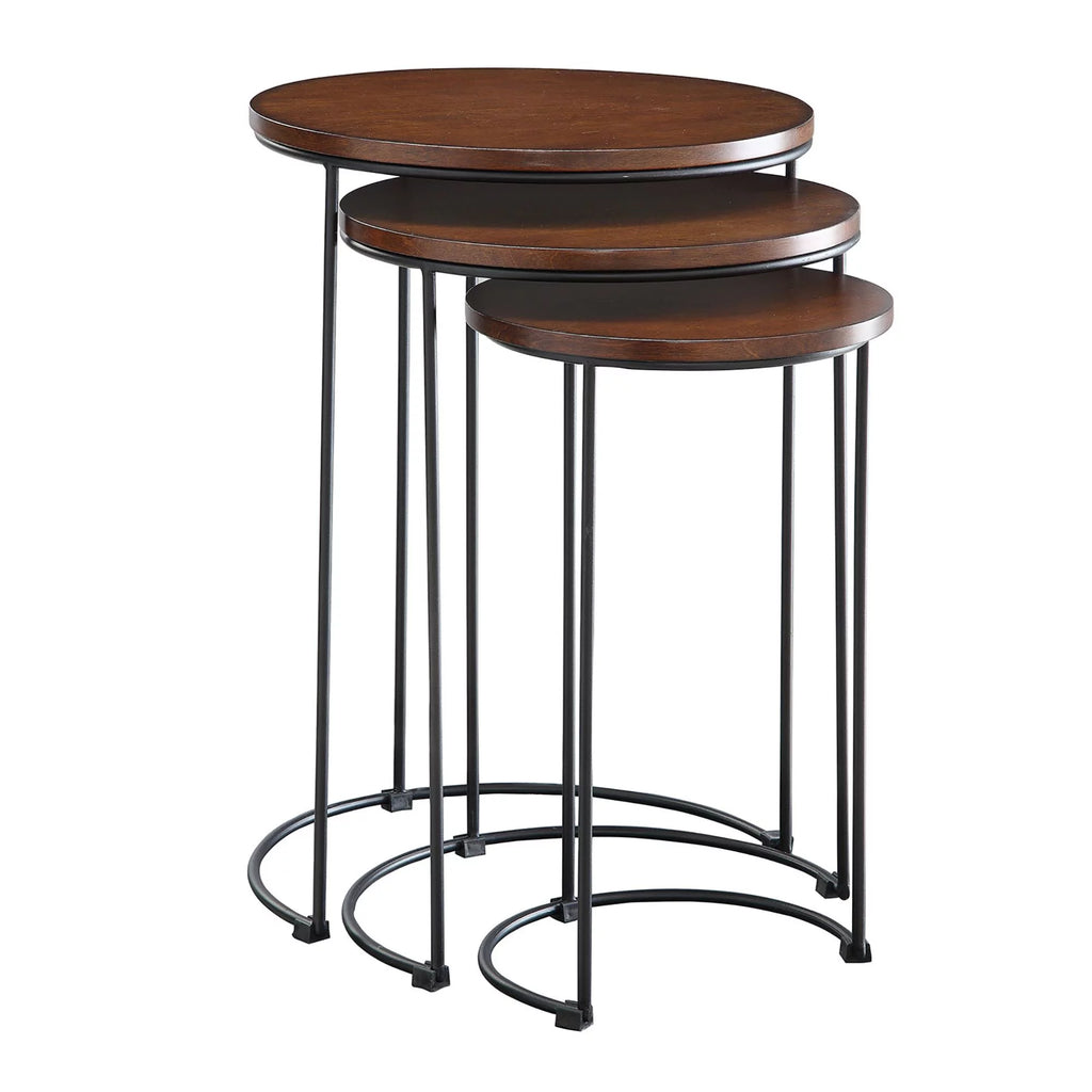 Chestnut Brown and Black Round Nesting Tables E7966