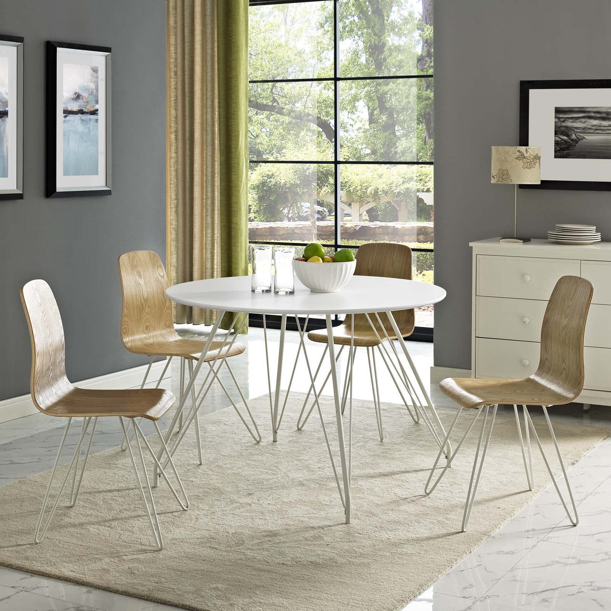 White Wood Metal Dining Table V278418