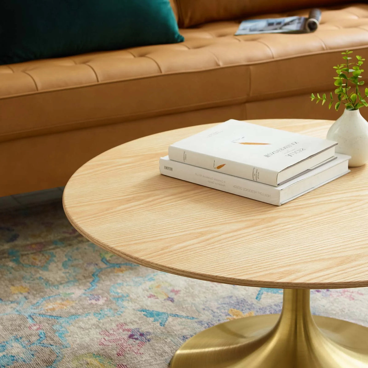 Round Wood Metal Coffee Table Y5501