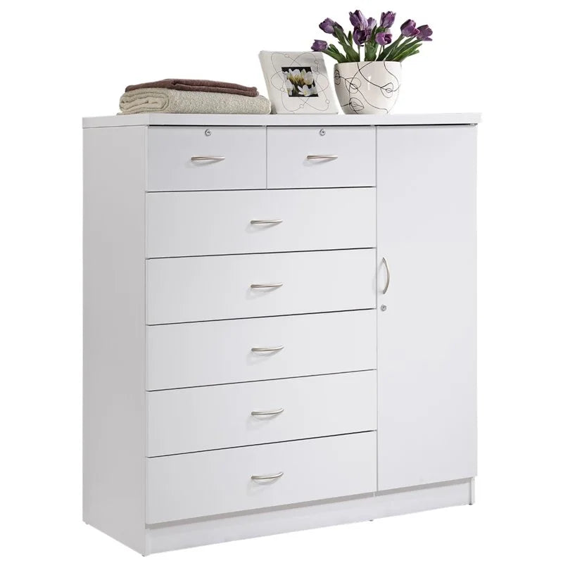 White 7 Drawer Chest with Locks and 1 Door 3 Shelves P38484