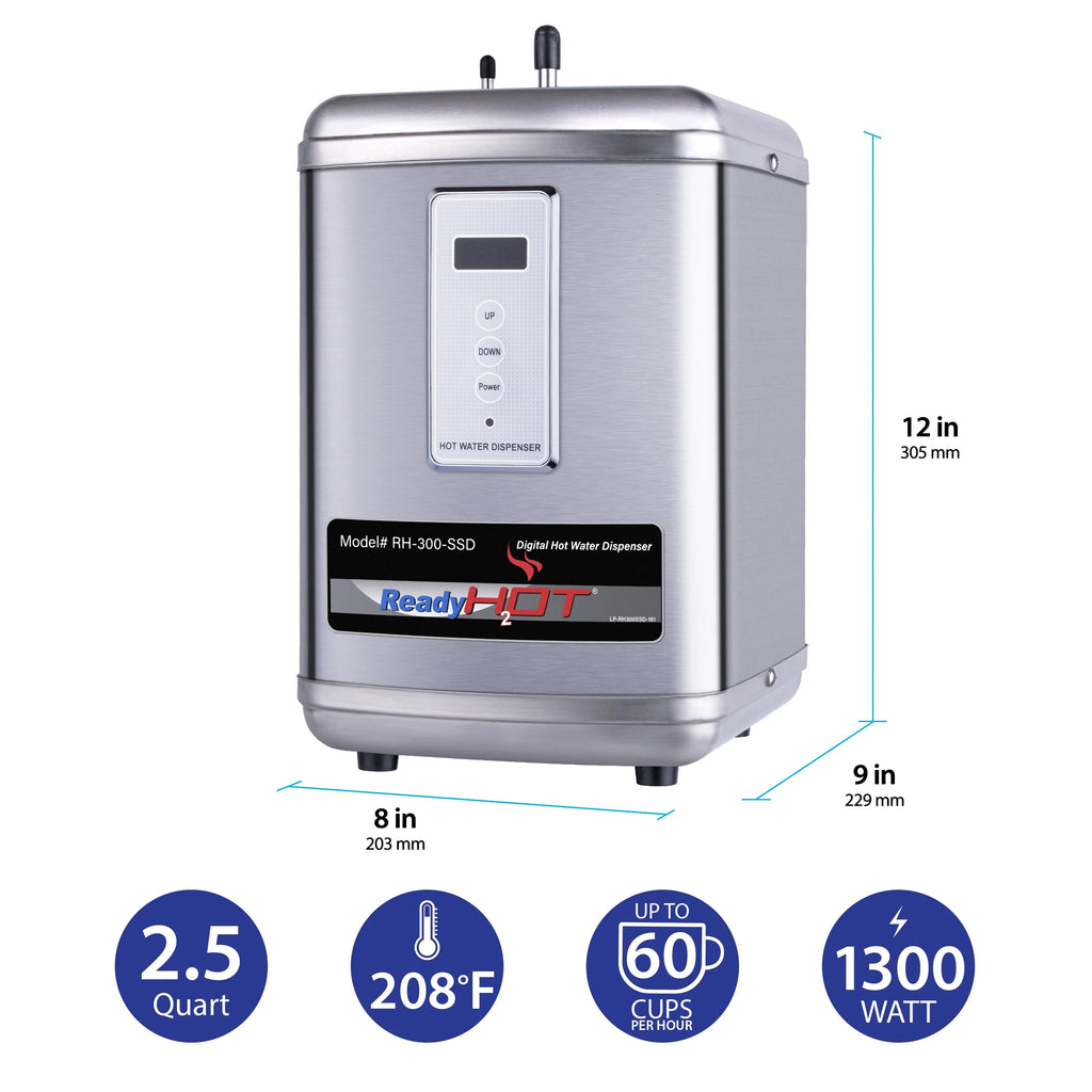 Digital Hot Water Dispenser 1300W with Brushed Nickel 2 Handle Faucet L696