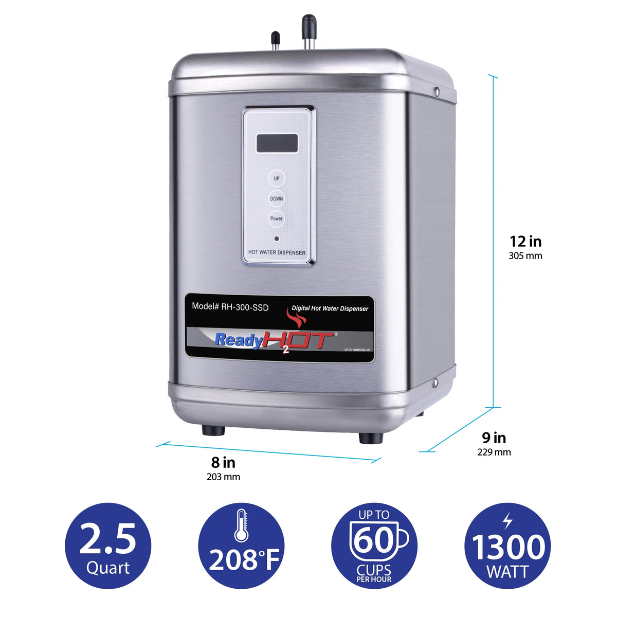 Digital Hot Water Dispenser 1300W with Brushed Nickel 2 Handle Faucet L696