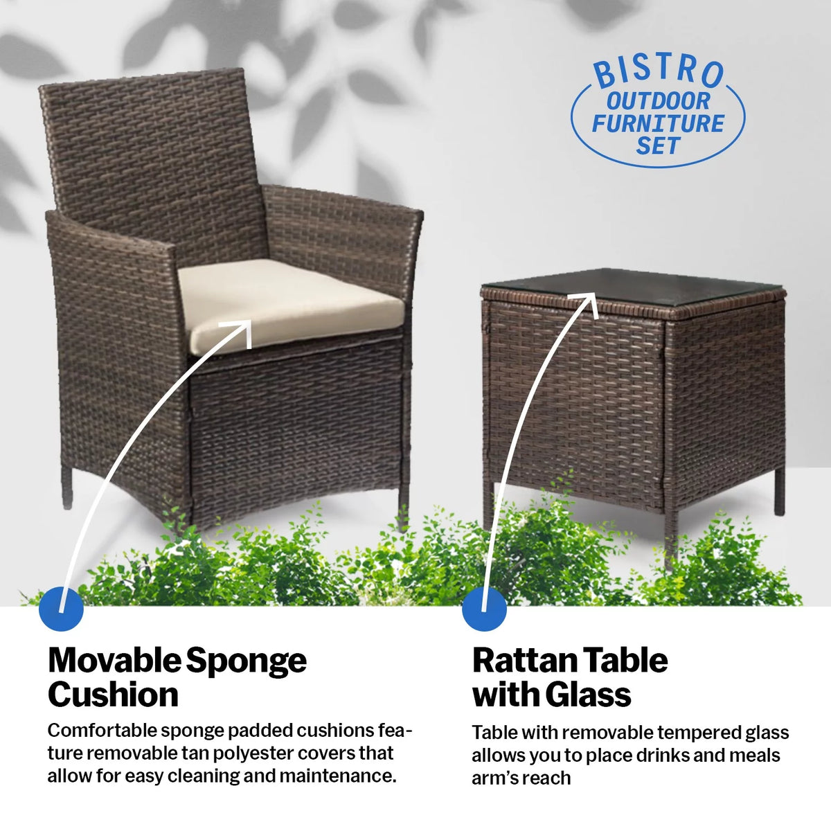 3 Piece Patio Rattan Furniture Set Beige I327