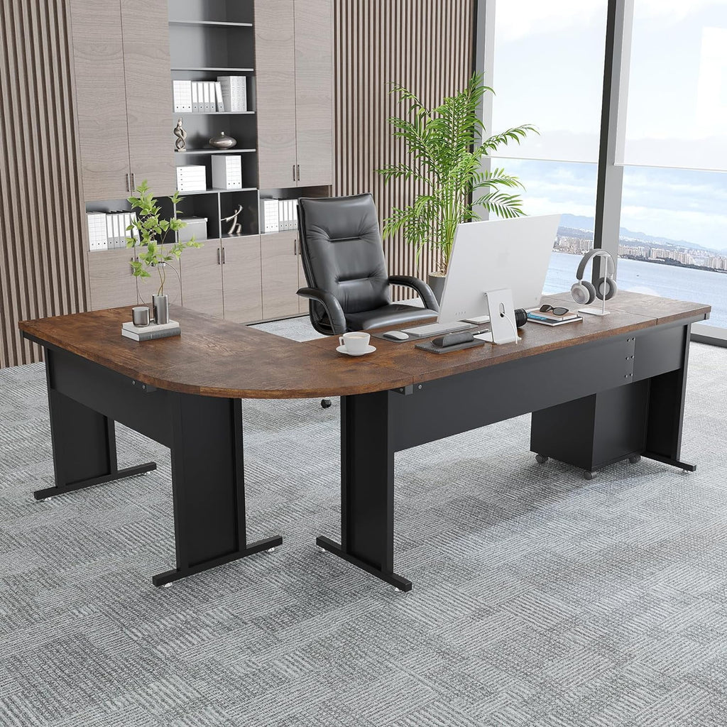 83" L-Shaped Executive Desk with 3-Drawer File Cabinet W113221