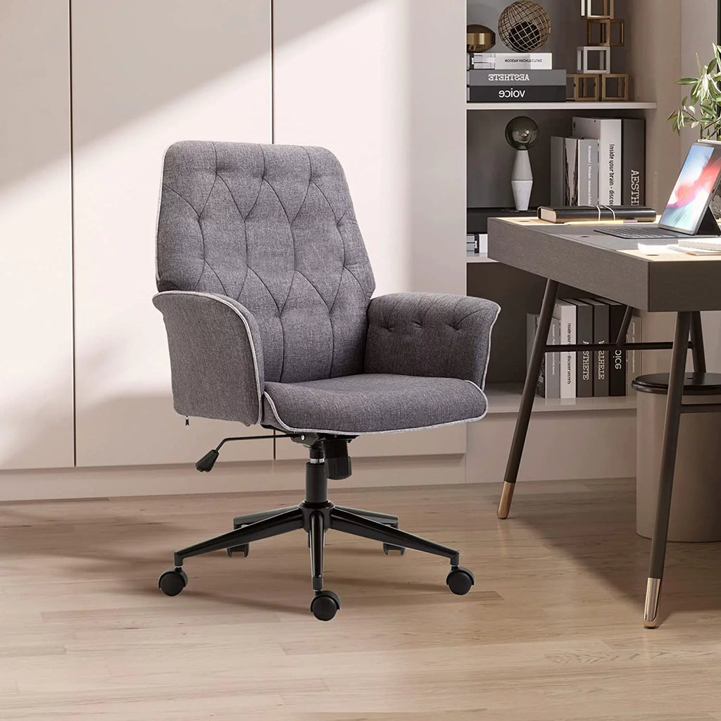 Dark Gray Tufted Linen Home Office Chair B306
