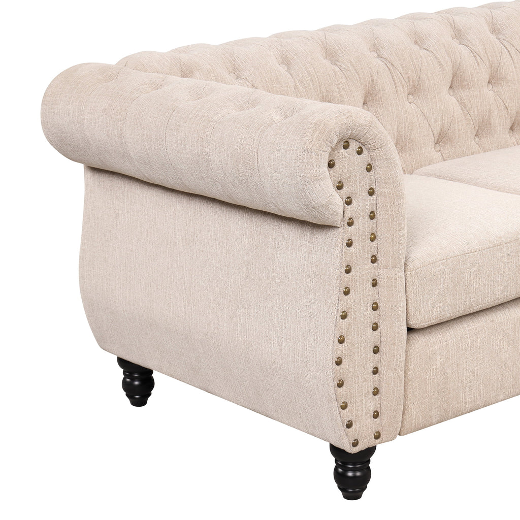 3 Seater Button Tufted Upholstered Sofa with Rolled Arms G2497