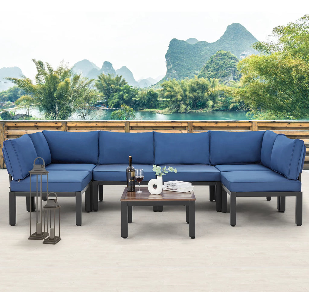 7 Pieces Metal Patio Furniture Set with Cushions and Table M8232