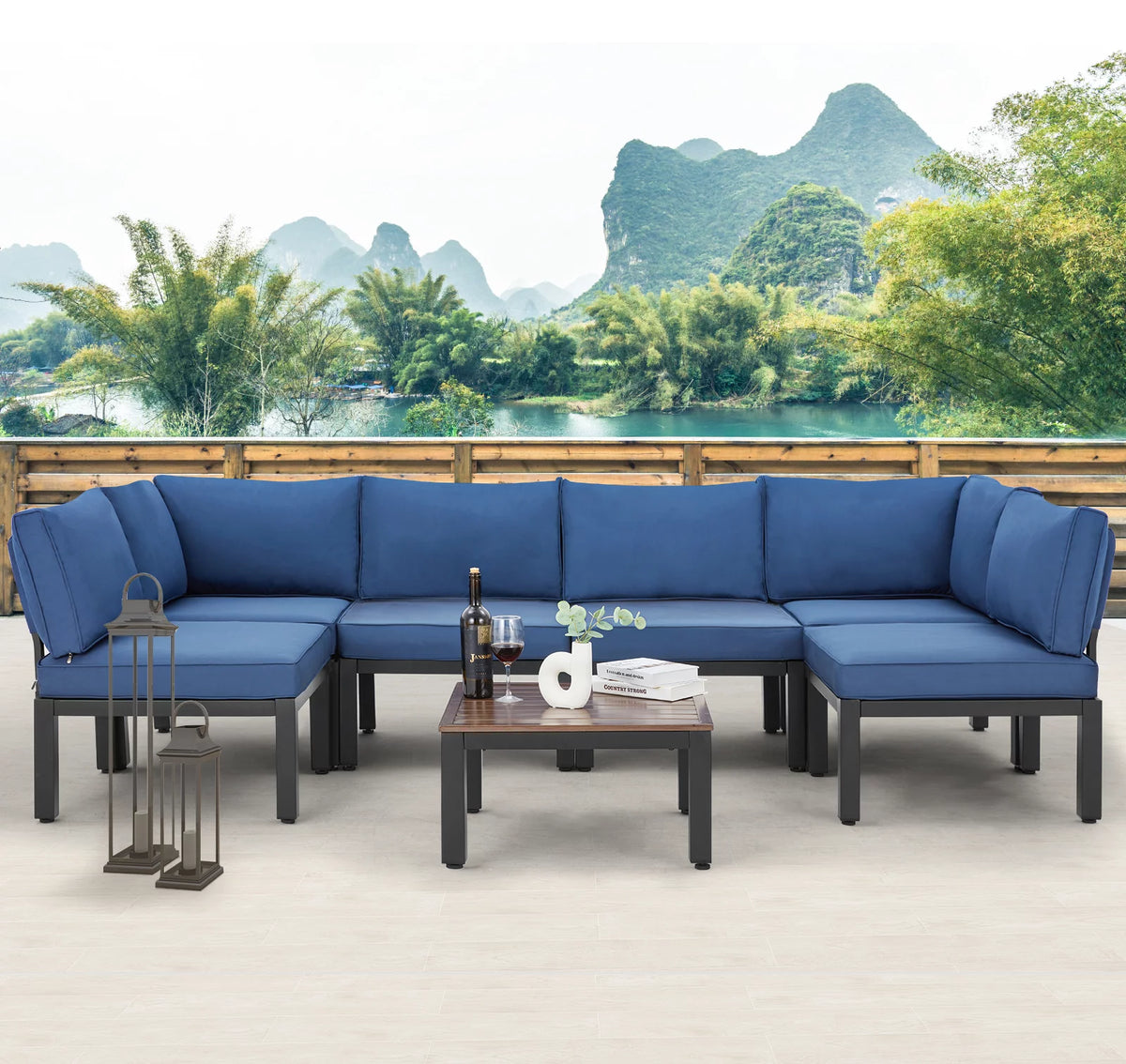 7 Pieces Metal Patio Furniture Set with Cushions and Table M8232