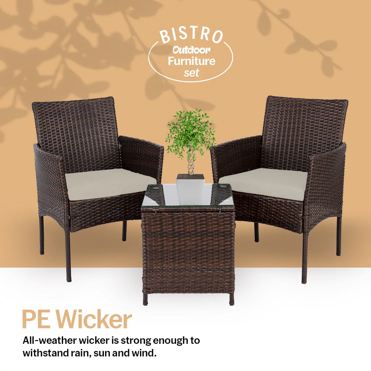 3 Piece Patio Rattan Furniture Set Beige I327
